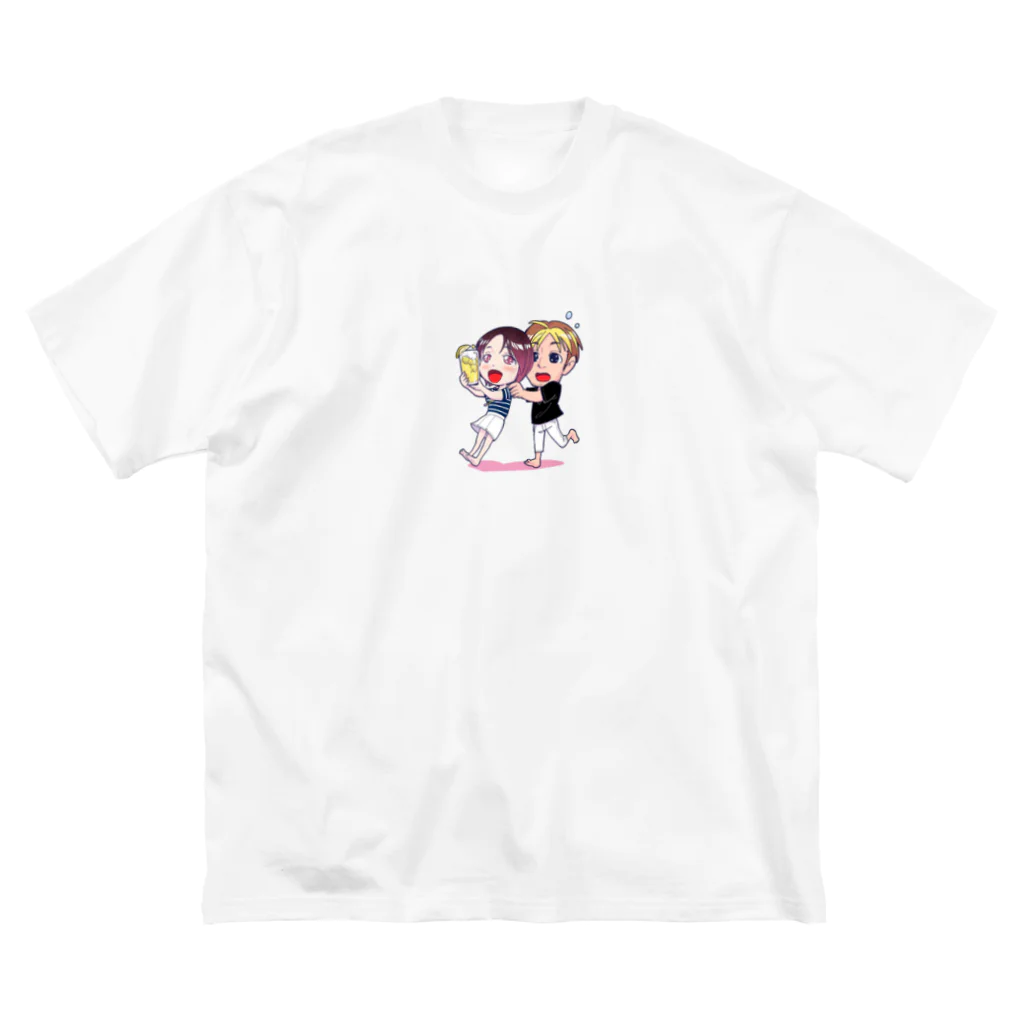 バツ2バツ1再婚夫婦公式ショップのバツ2バツ1再婚夫婦イラスト ビッグシルエットTシャツ