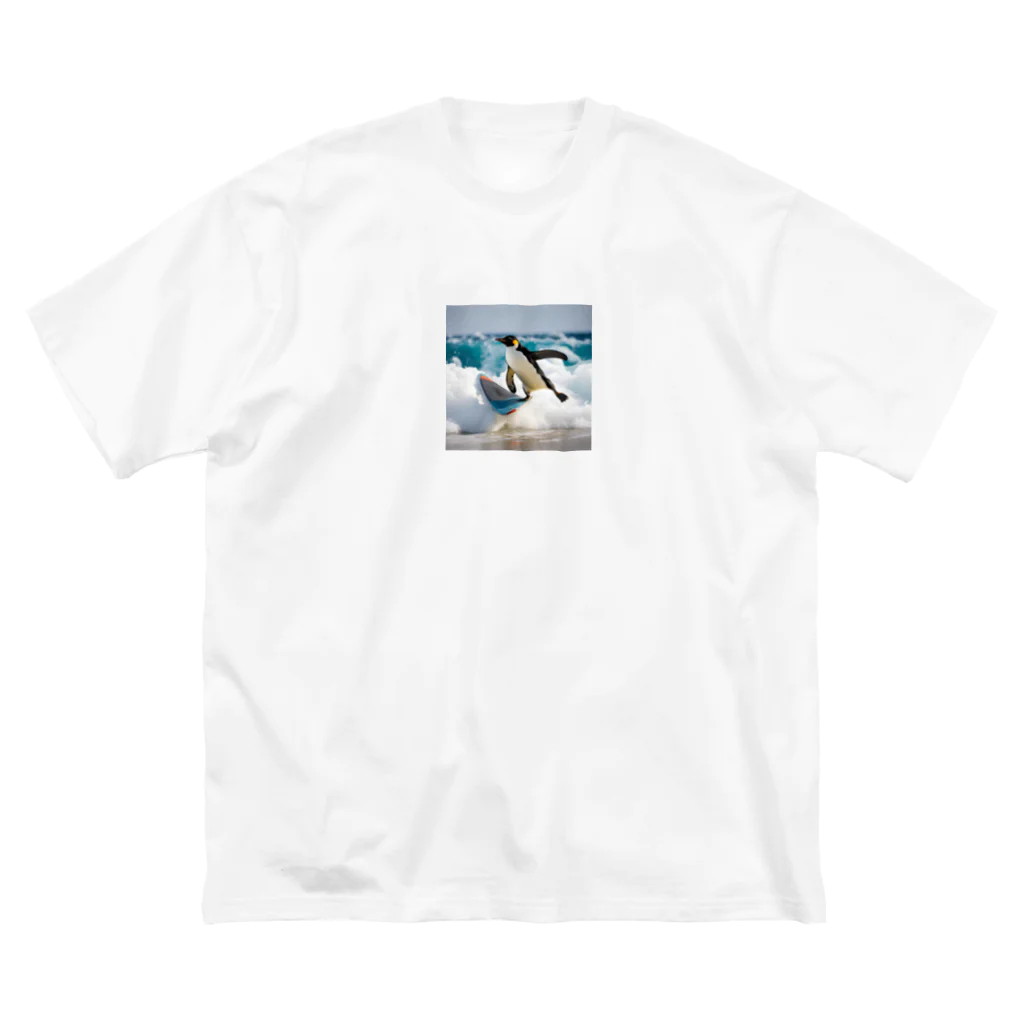 hakumenhonのサーフィンするペンギン ビッグシルエットTシャツ