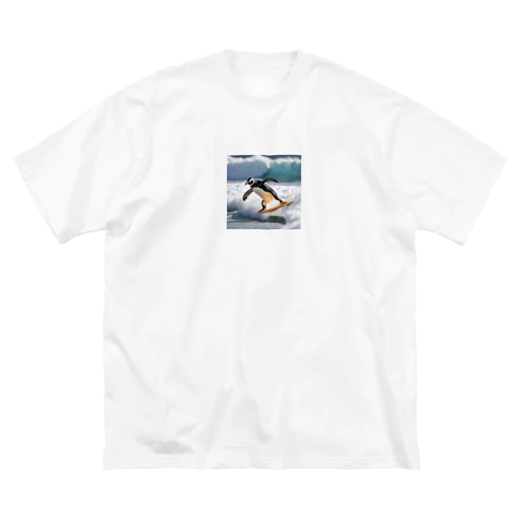 hakumenhonのサーフィンするペンギン第2弾 ビッグシルエットTシャツ