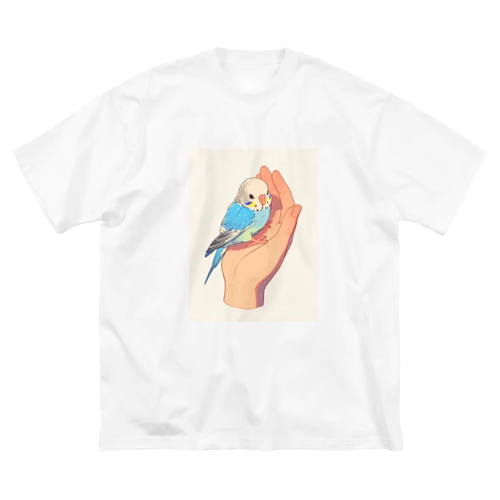 AQUAMETAVERSEの手のひらでおしゃべりセキセイインコの　BLUE PLUM  691 ビッグシルエットTシャツ