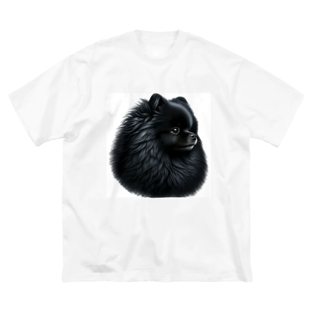 動物大好きの黒いポメラニアン ビッグシルエットTシャツ