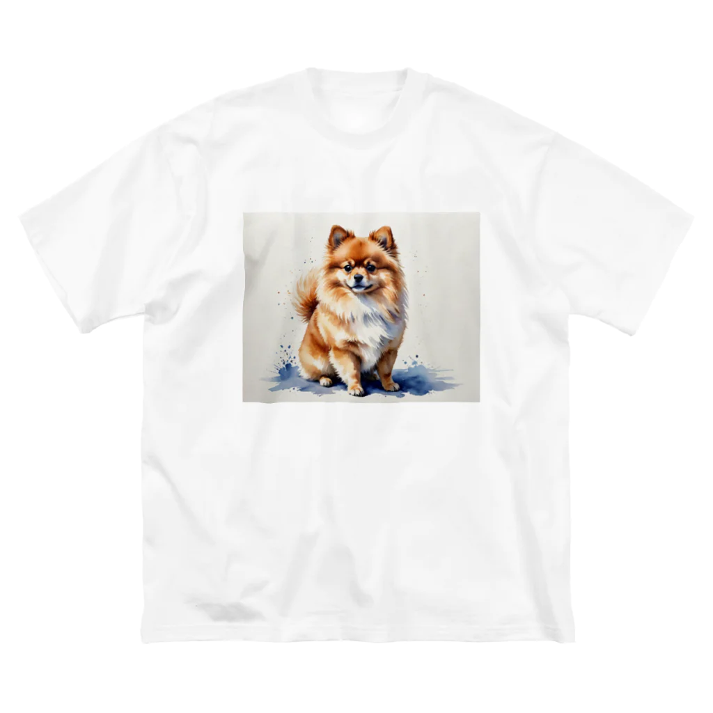 Animal Illustration shopのポメラニアン　Pomeranian　水彩画風 Big T-Shirt