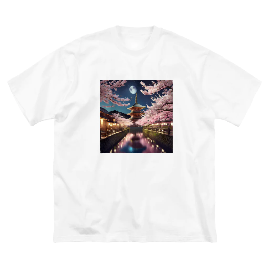 chan-takehaniの 月明かりの下の桜 ビッグシルエットTシャツ