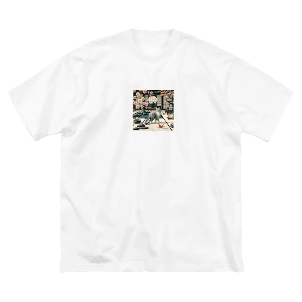 EMAKIの和紋様 x 猫　禅庭園の猫 ビッグシルエットTシャツ