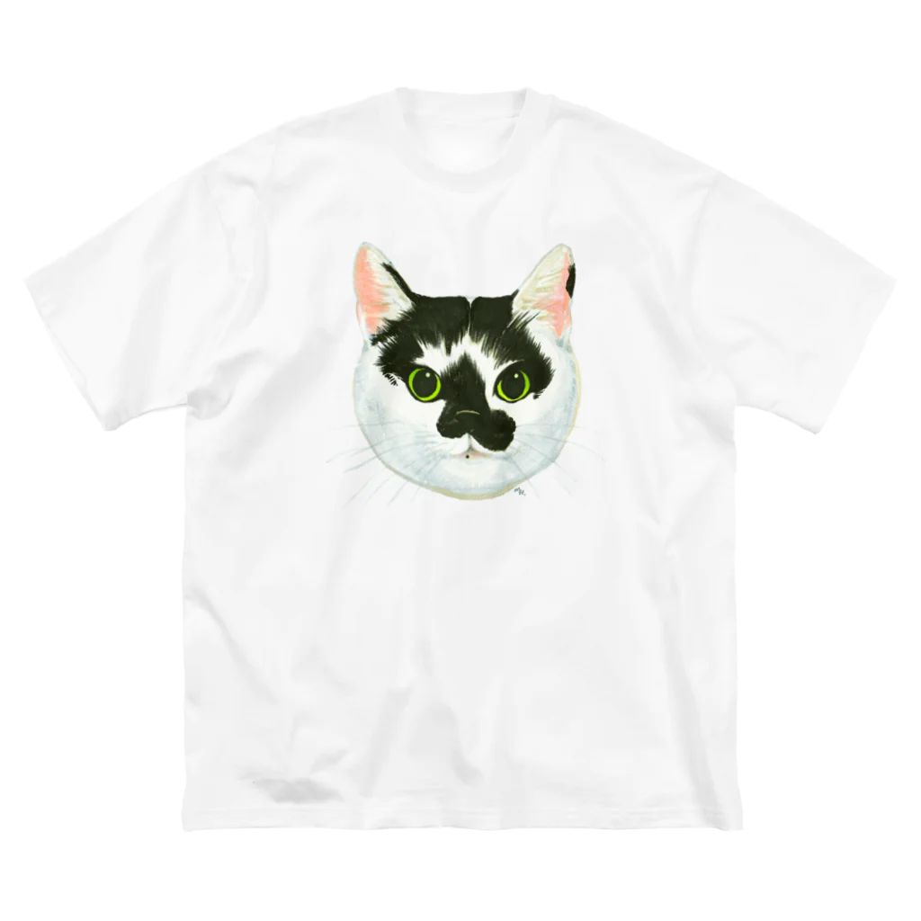 segasworksのねこさんのお顔（白黒ねこ） ビッグシルエットTシャツ