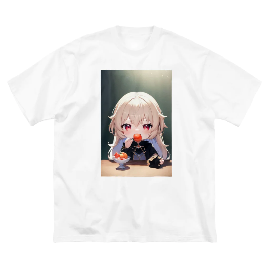 はるちゃん|AIイラスト垢のフルーツ食べるかわいい娘 ビッグシルエットTシャツ