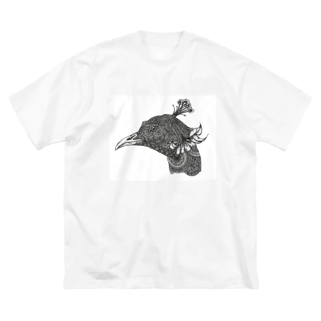 曼荼羅屋のPeacock モノクロームver ビッグシルエットTシャツ