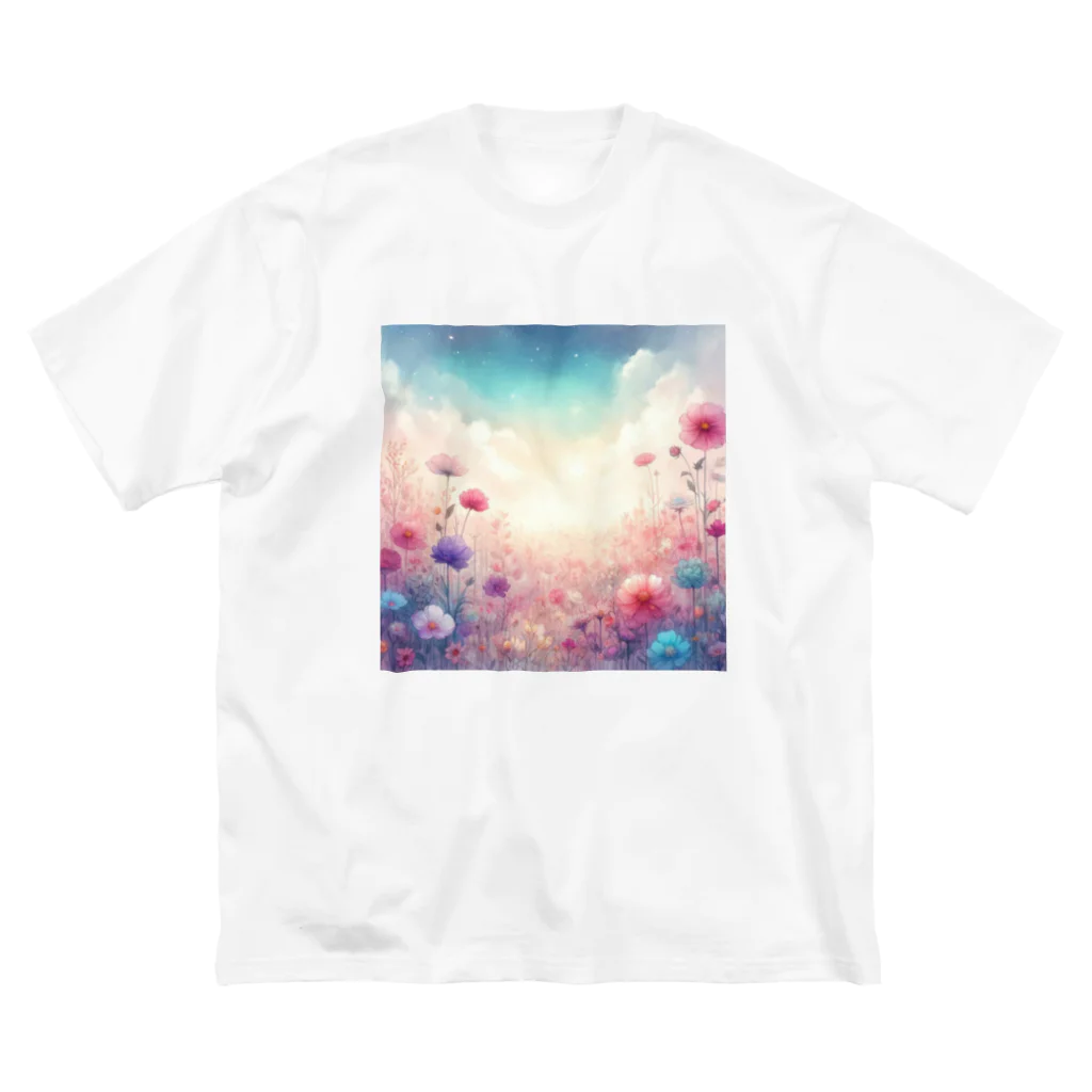 花とイロドリ。の水彩タッチの花畑 ビッグシルエットTシャツ