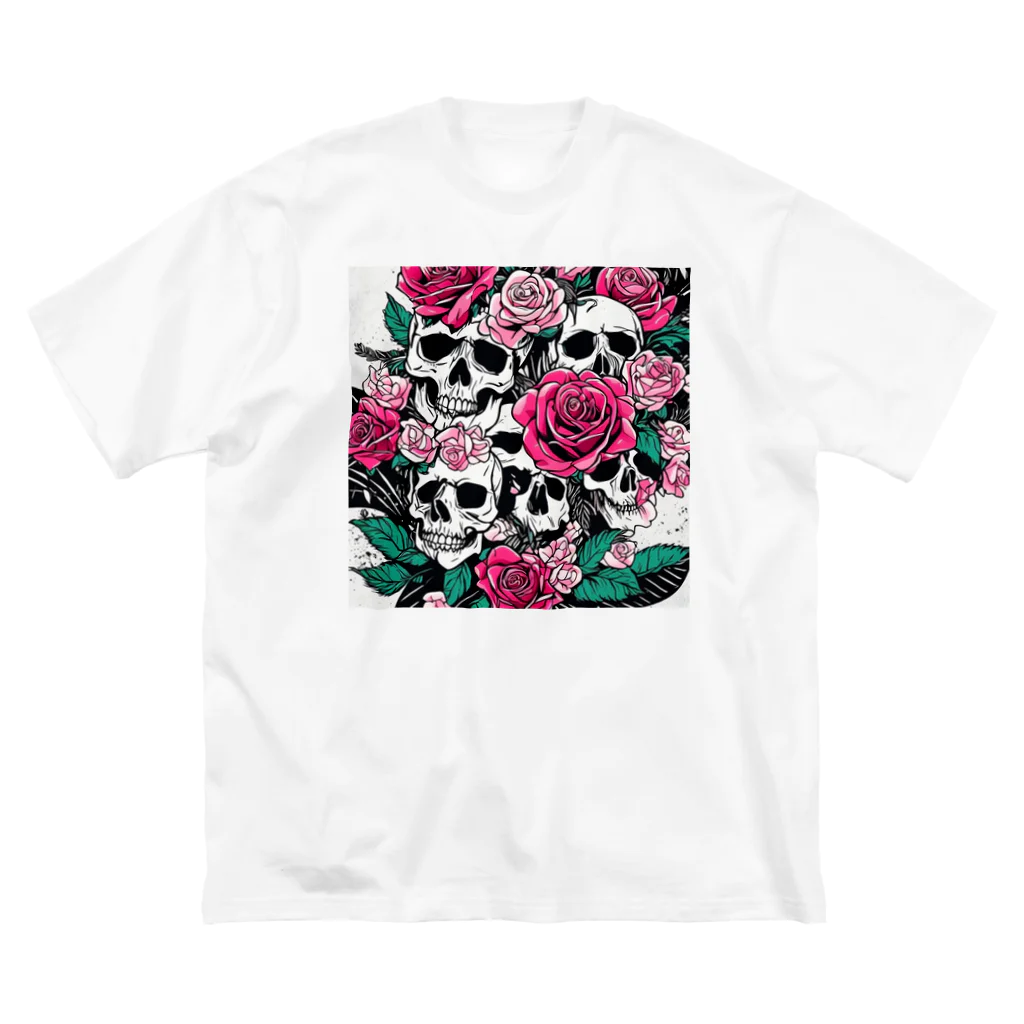 ピンクリボンの薔薇髑髏01 Big T-Shirt