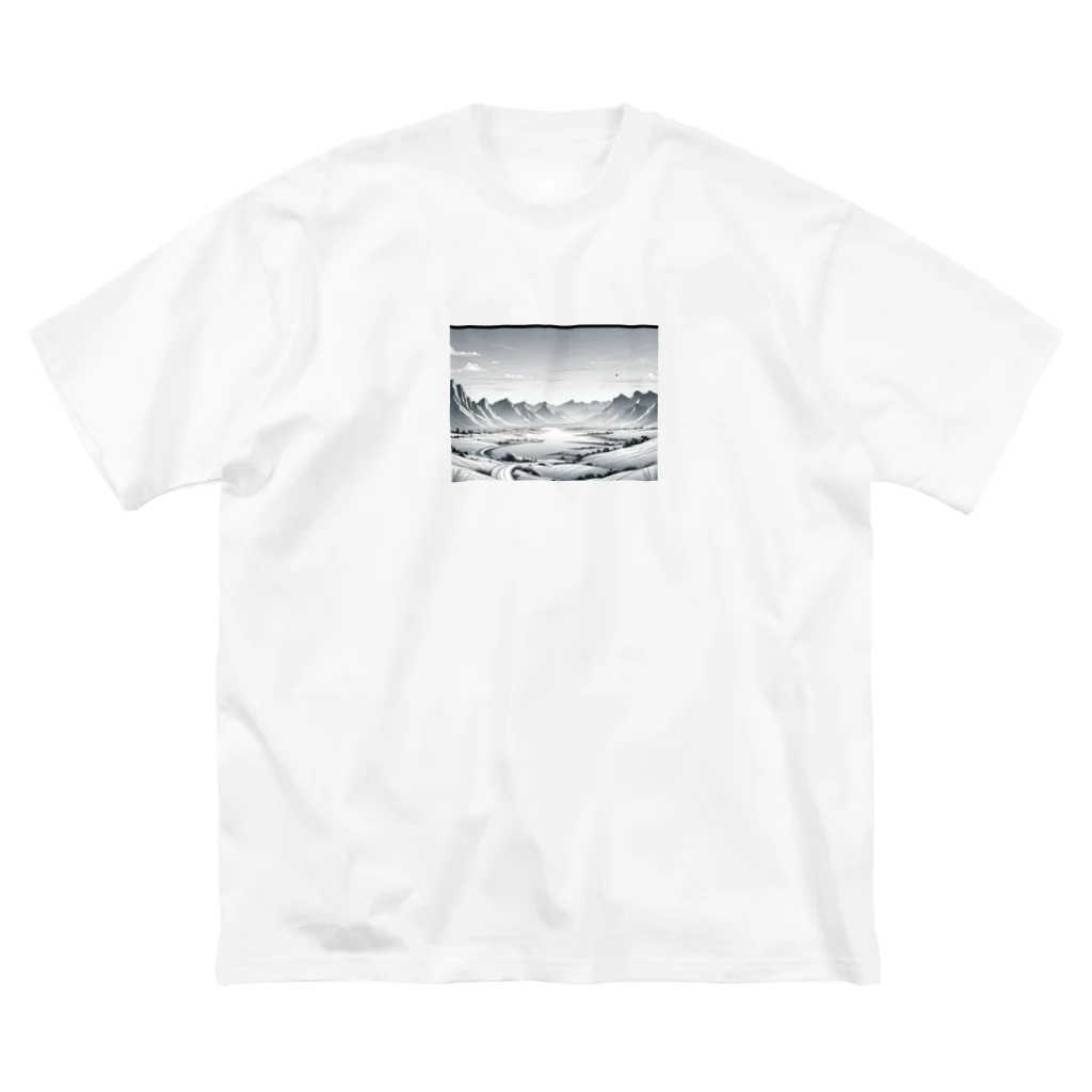 aICreationのモノクロの雪景色 ビッグシルエットTシャツ