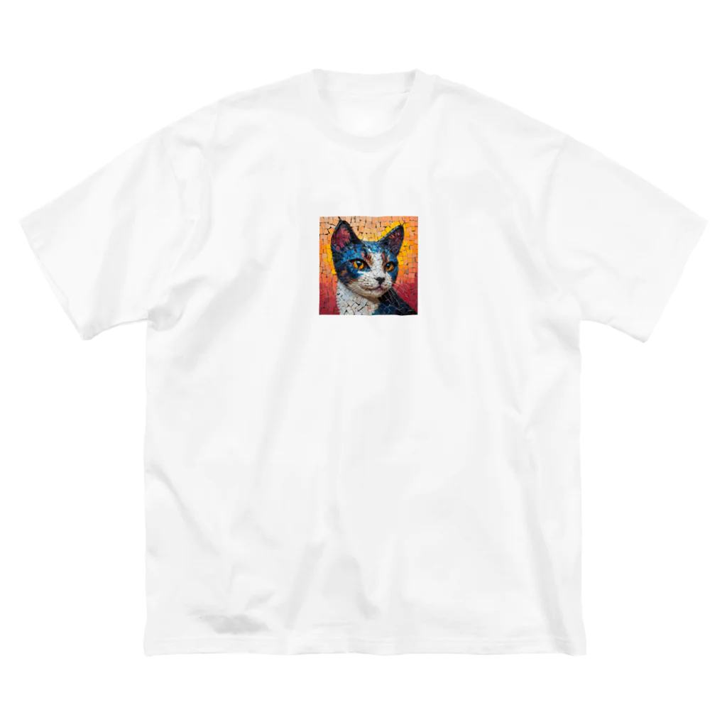 TubuTechのモザイク ブルーキャット ビッグシルエットTシャツ