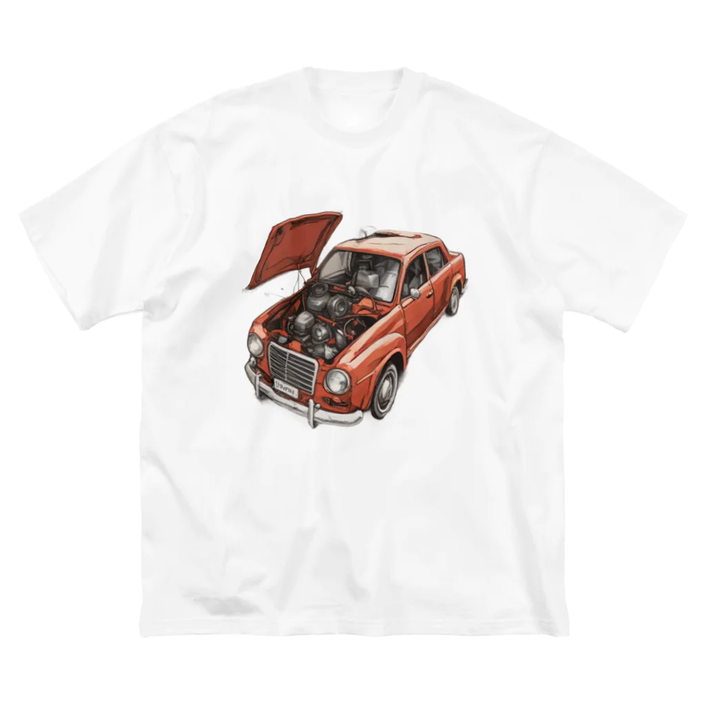 River book designのスポーティな赤い車がセンターに駐車。 ビッグシルエットTシャツ