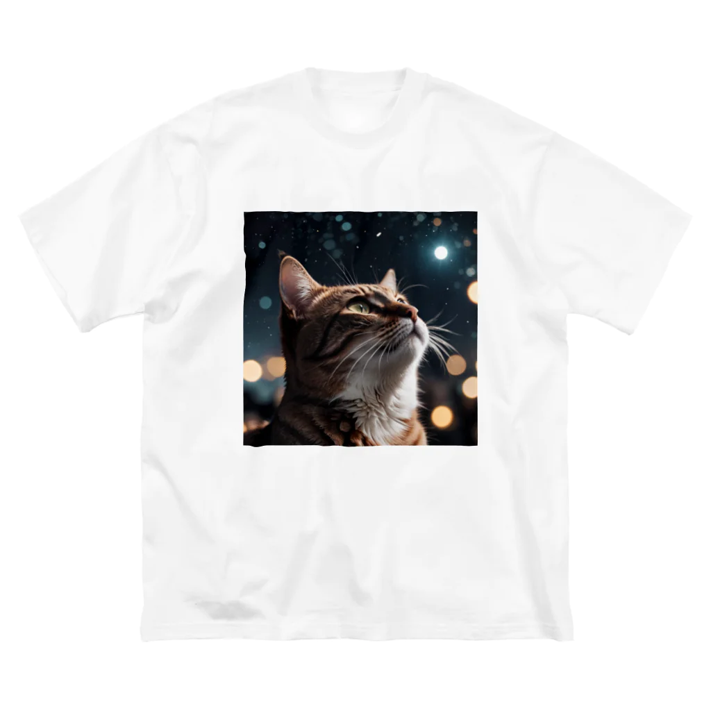 AI Design Labの星を見る猫 ビッグシルエットTシャツ