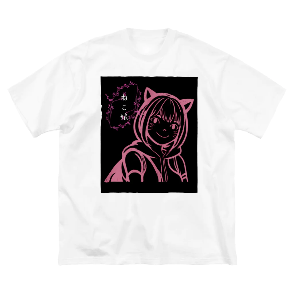 catnip factoryのねこ娘　アニメ風　ピンク ビッグシルエットTシャツ