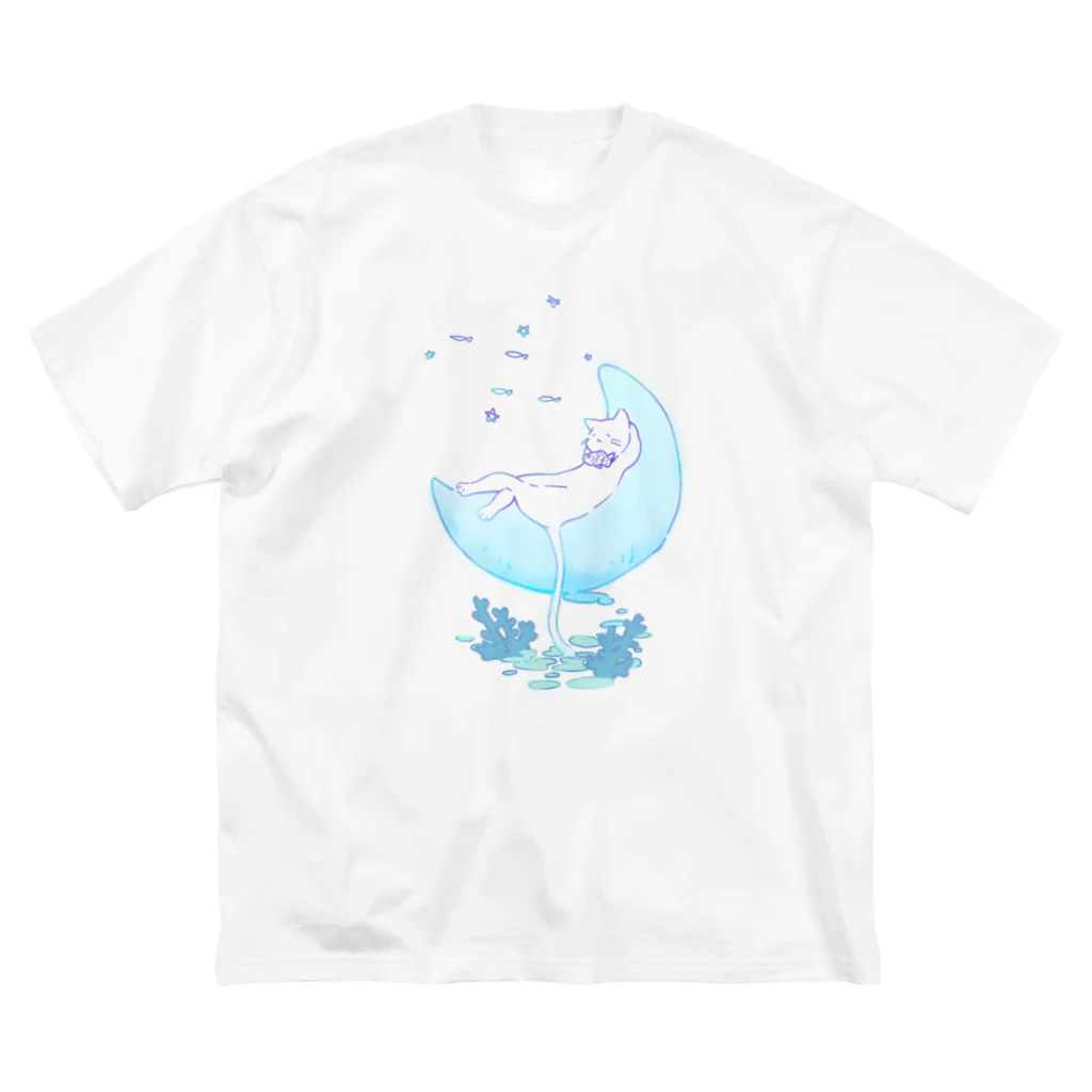 ろきそにんちゃんの月夜に眠るたいねこ ビッグシルエットTシャツ