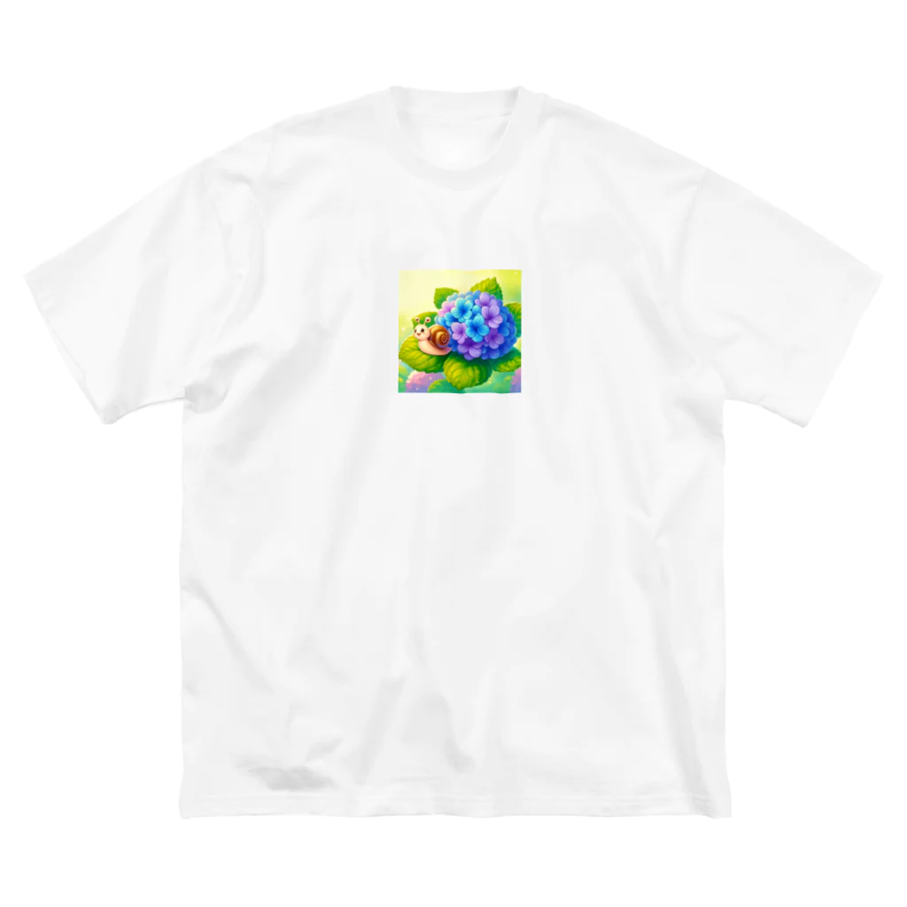 かるるんショップのあじさいとカタツムリ　雨上がり ビッグシルエットTシャツ