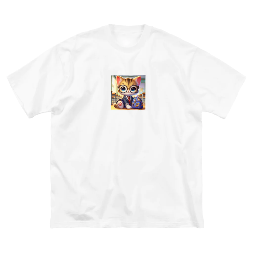 キュート＆クールのメガネのニャンコ３D・学校ver② ビッグシルエットTシャツ