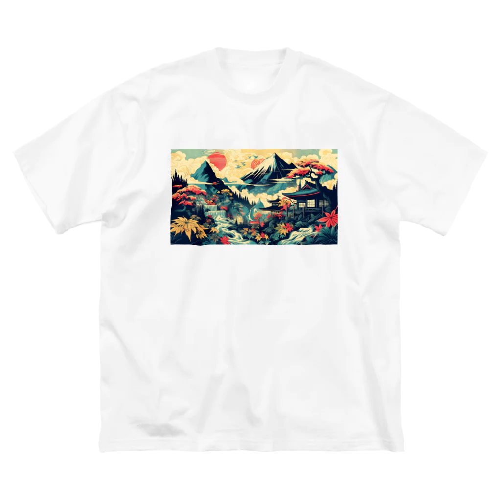 テクノ浮世絵の光彩を放つ自然 - 日本の山々 Big T-Shirt