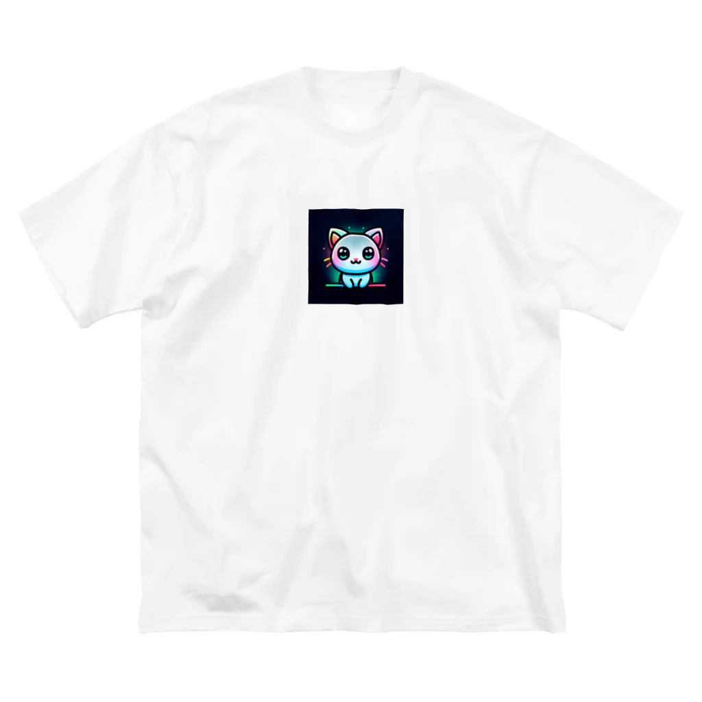 キャピキャピのネオン系の可愛い猫 ビッグシルエットTシャツ