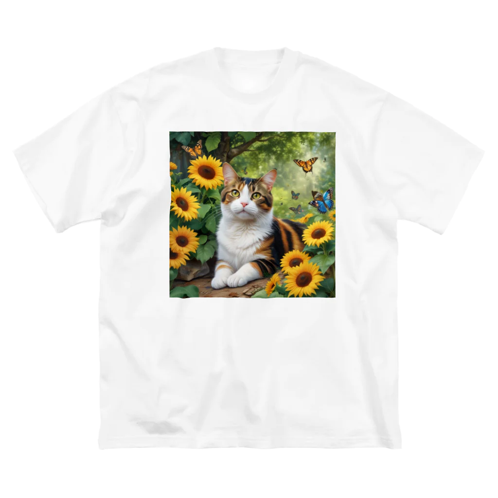 ゆあみゆ'sショップのぽっちゃり三毛猫の夏☀ ビッグシルエットTシャツ