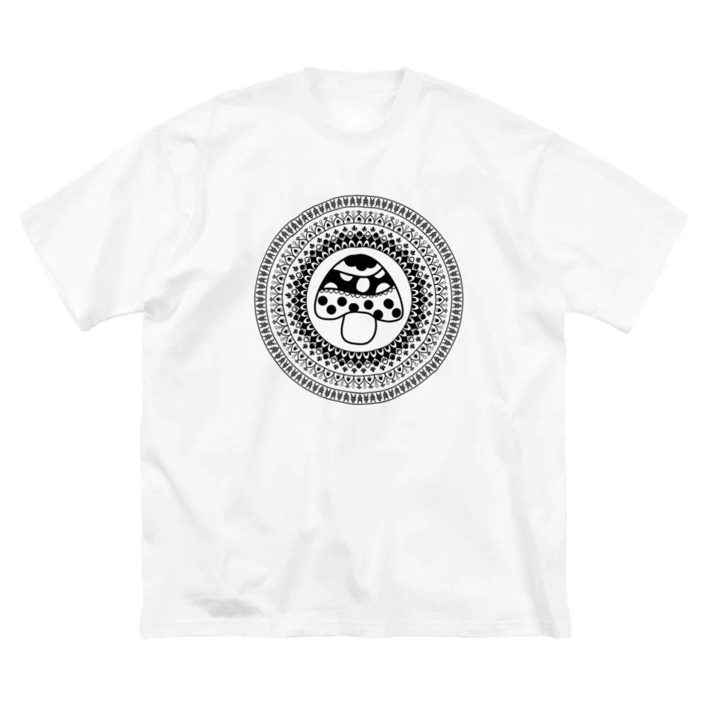 Ri0の曼荼羅きのこ（黒線） ビッグシルエットTシャツ