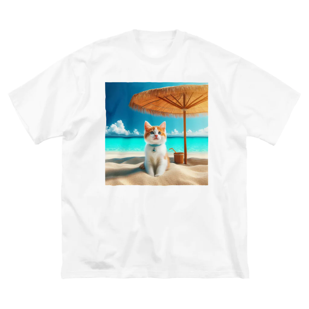 猫と紡ぐ物語の南国の海で一時のバカンスを楽しむ ビッグシルエットTシャツ