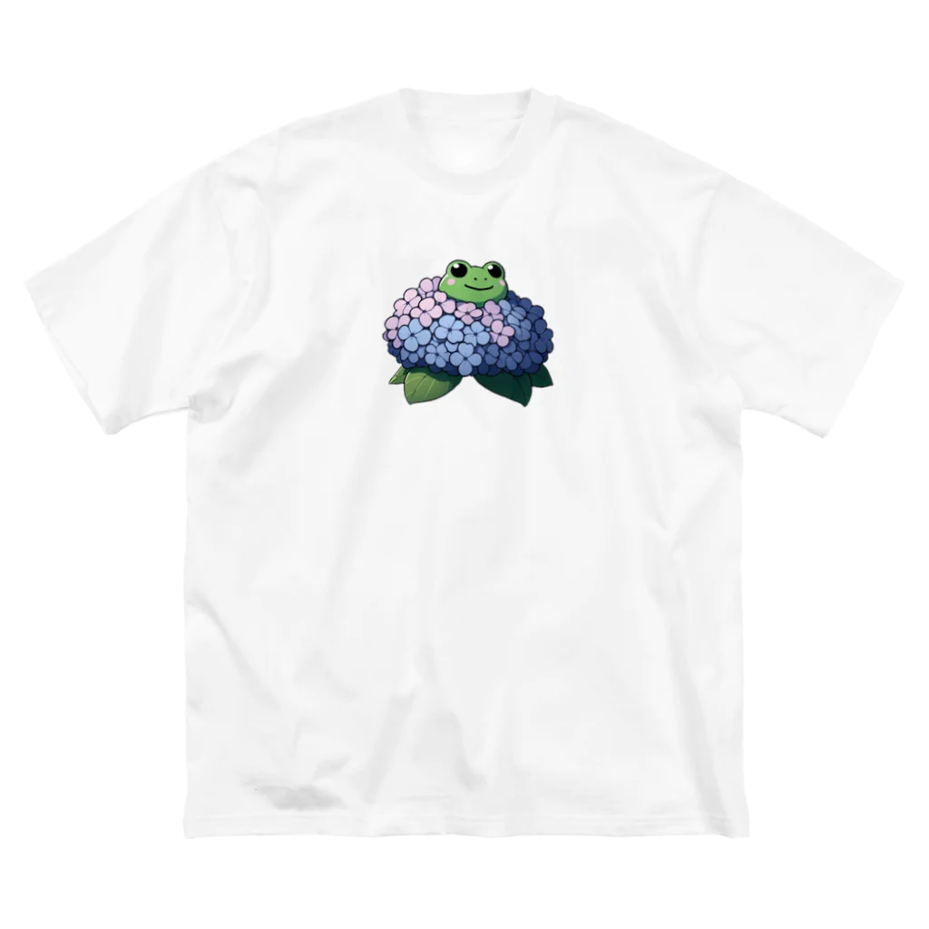 終わらない夢🌈の紫陽花の花と可愛いアマガエル🐸 ビッグシルエットTシャツ