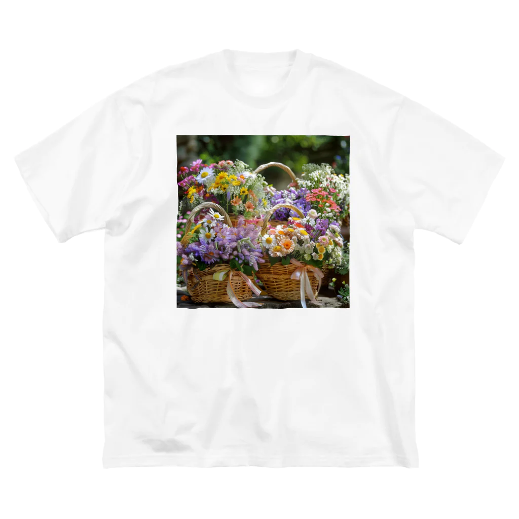 AQUAMETAVERSEの華やかな花が入った花かご　なでしこ1478 ビッグシルエットTシャツ