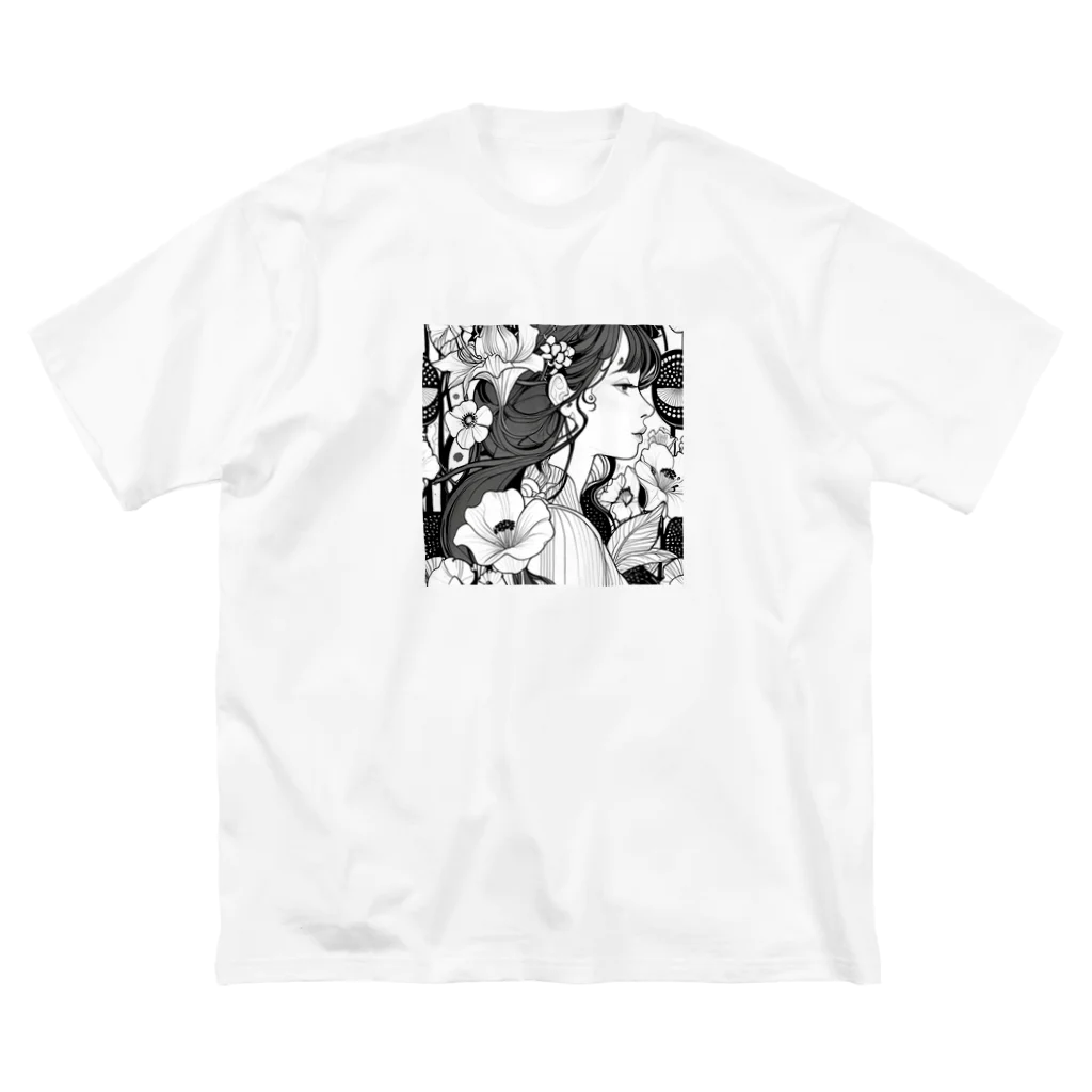 ZZRR12の花と美女 ビッグシルエットTシャツ