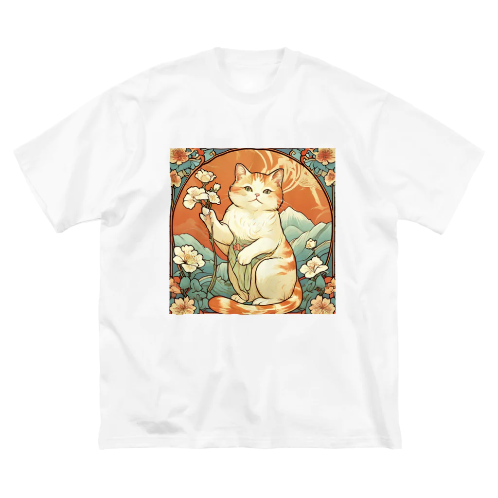 ゆまちゃんの開運雑貨屋さんの幸運を招いてない猫。花を持ってるだけよね Big T-Shirt