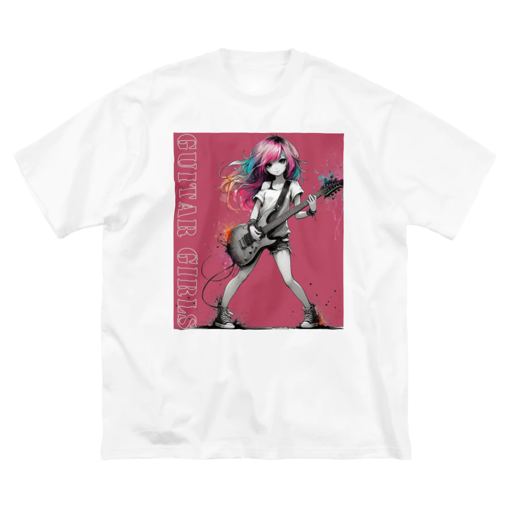 PALA's SHOP　cool、シュール、古風、和風、のGUITAR GIRLS1　pink１ ビッグシルエットTシャツ