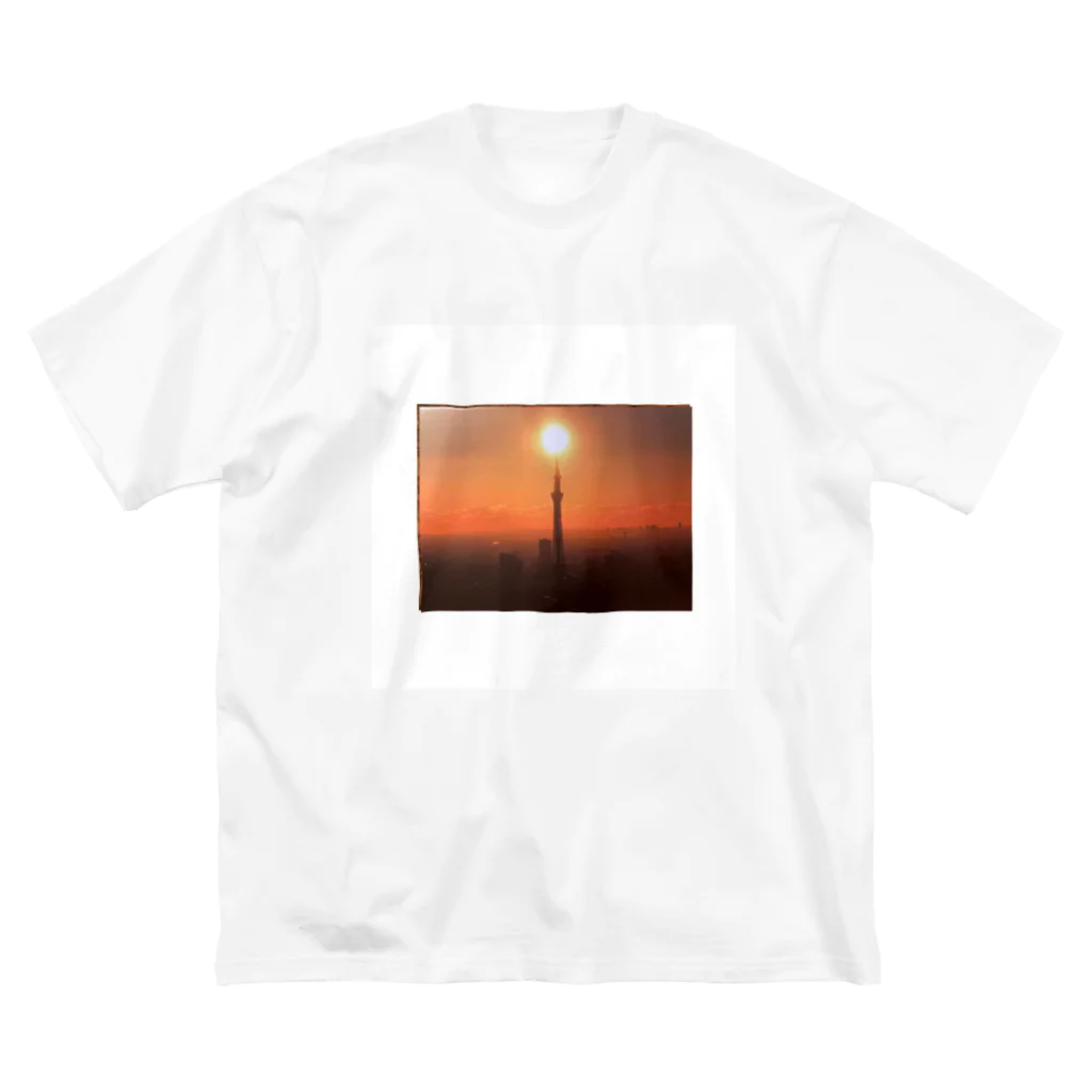 いっしーオリジナルの東京タワーと夕日 ビッグシルエットTシャツ