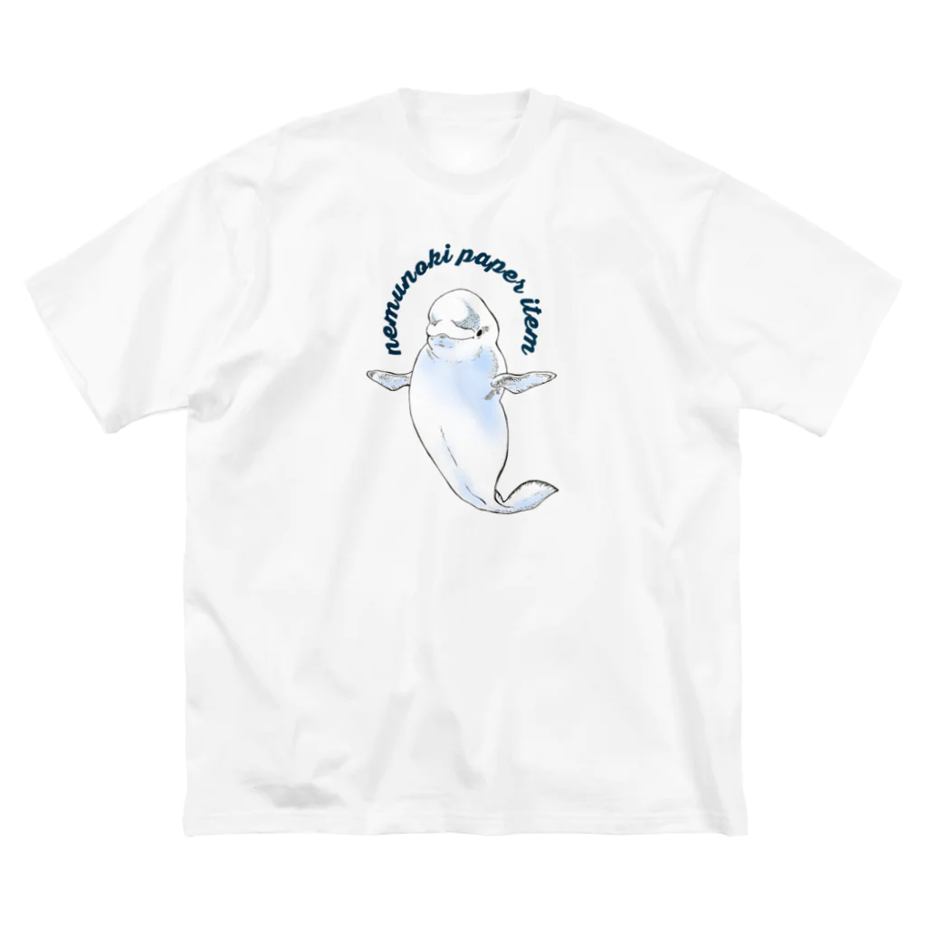 nemunoki paper itemのシロイルカさん（文字青） ビッグシルエットTシャツ