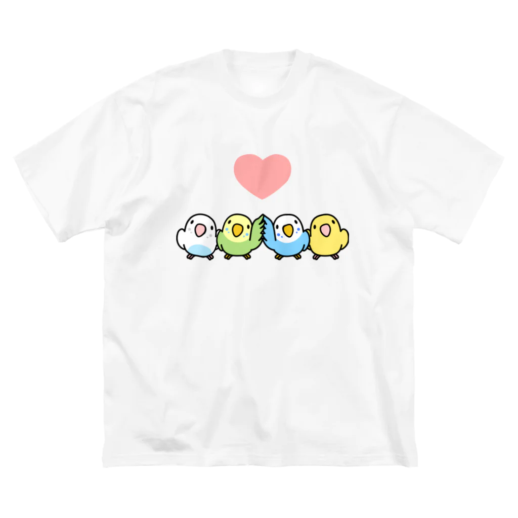 まめるりはことりのハイタッチなかよしセキセイインコ【まめるりはことり】 ビッグシルエットTシャツ