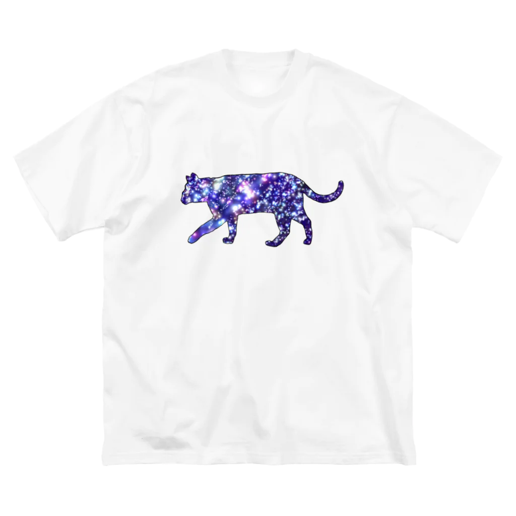 姫ONE工房の猫シルエット（ギャラクシー柄①） ビッグシルエットTシャツ