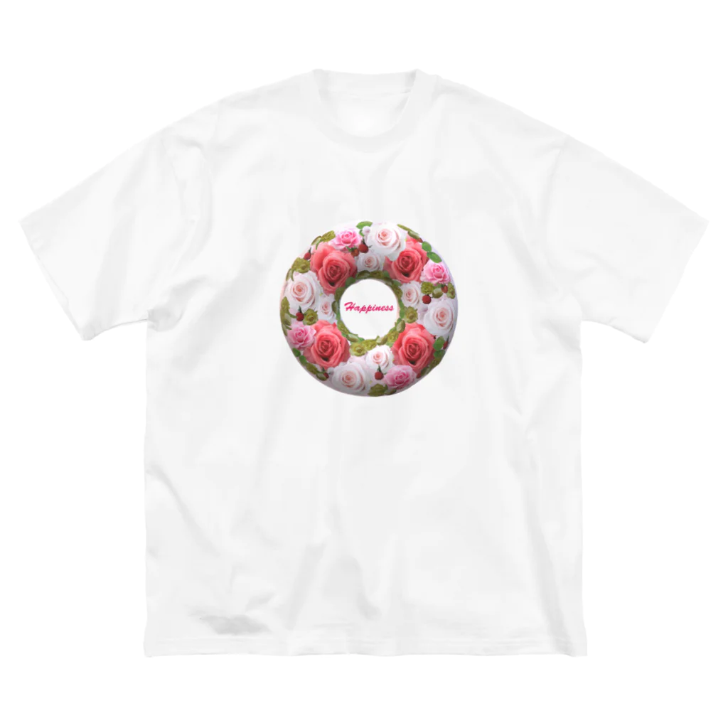 カラフルマルシェの 薔薇のリース　ピンク　Happiness ビッグシルエットTシャツ