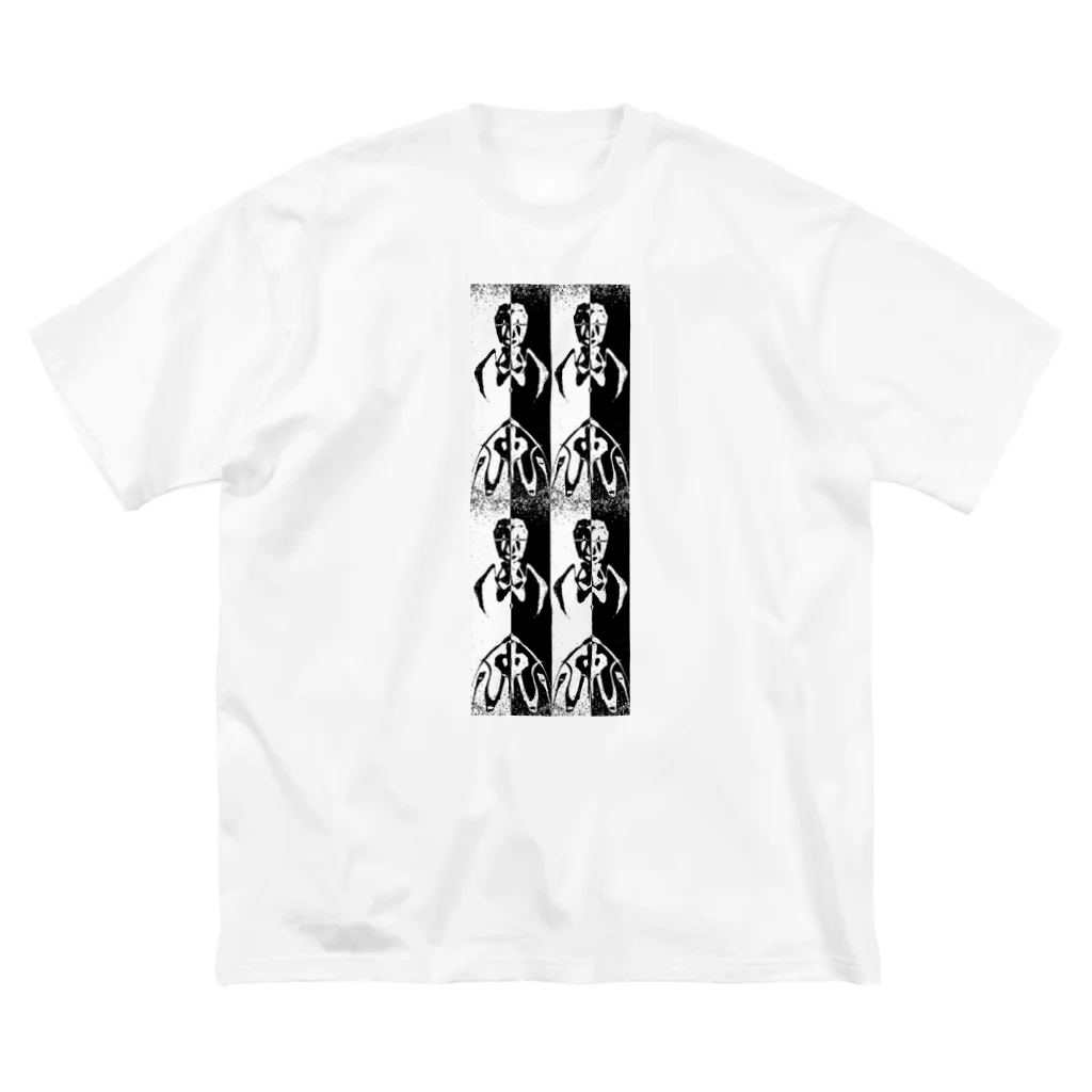 兎派の二色黒兎-ニショククロウサギ-1438(BK＆WH) ビッグシルエットTシャツ