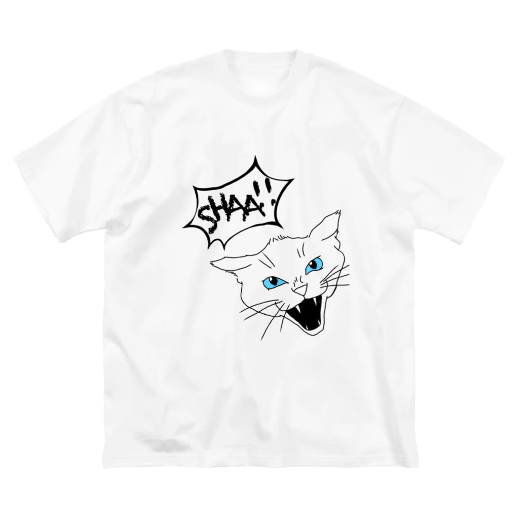 猫耳亭白猫の猫大好き人生ツアー(black) ビッグシルエットTシャツ