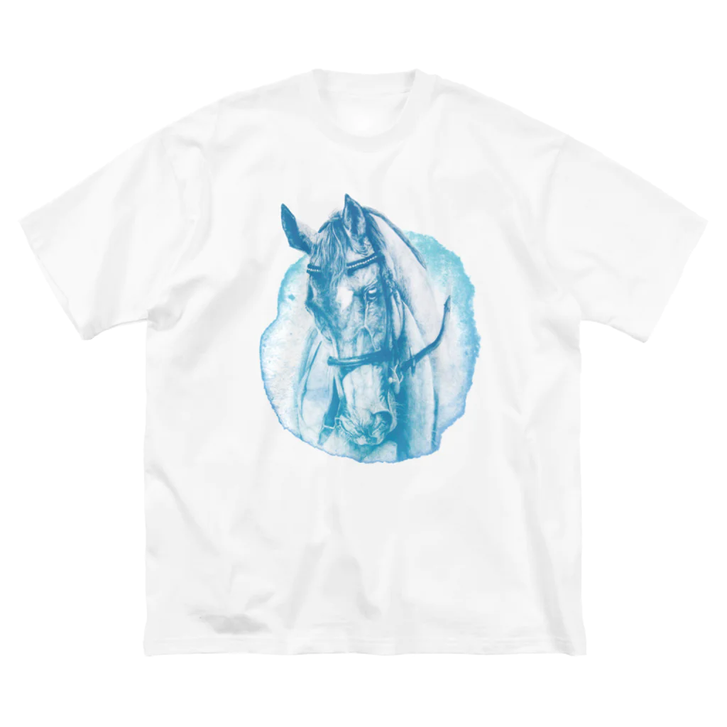 馬の絵の画家　斉藤いつみのサラブレッドのお顔Tシャツ（ブルー） Big T-Shirt