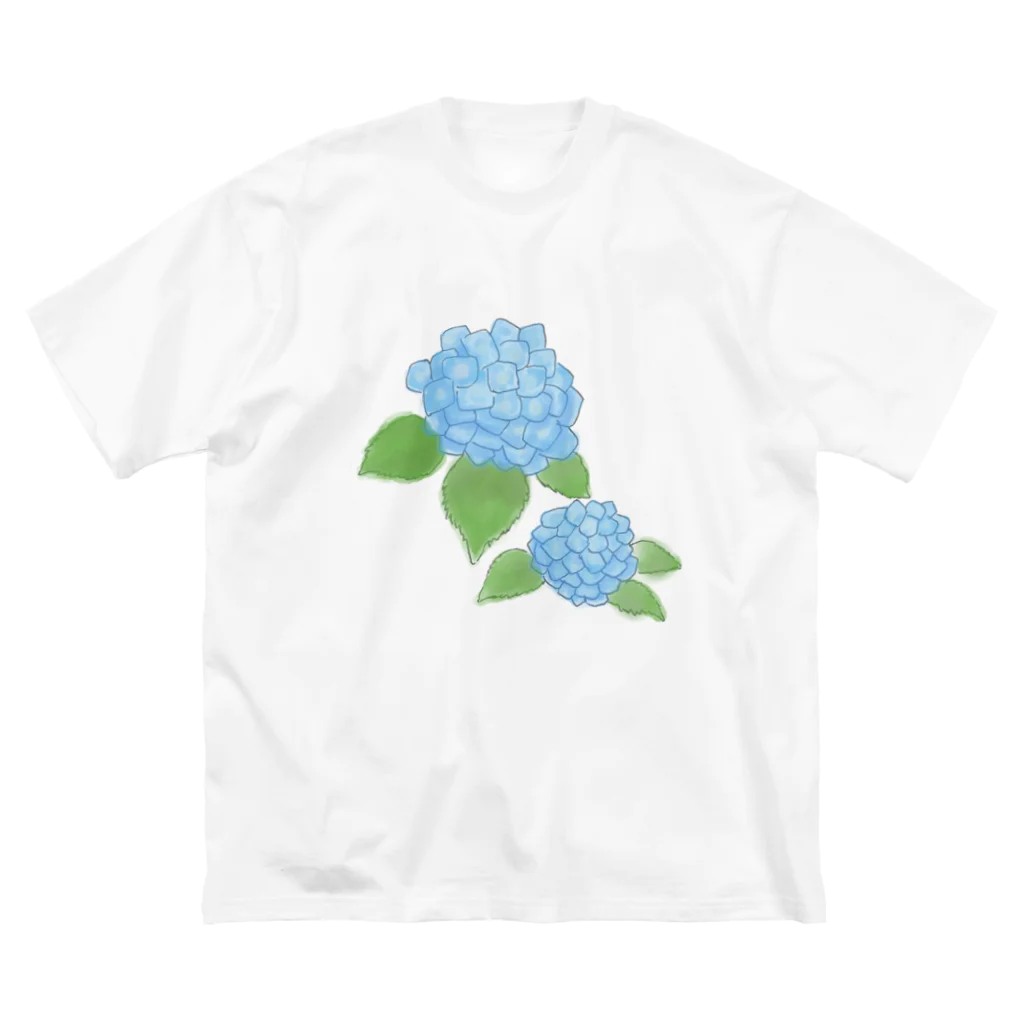 気ままに創作　よろず堂のあじさい　青 ビッグシルエットTシャツ