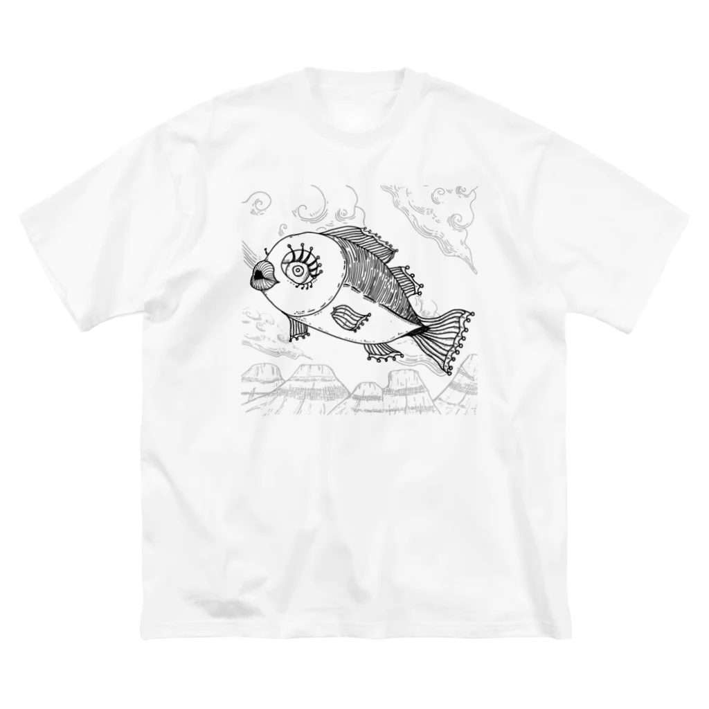 アニミタコミカのﾋﾞｯｸﾞｼﾙｴｯﾄTｼｬﾂ:飛ぶ魚 ﾓﾉｸﾛ.ver ビッグシルエットTシャツ