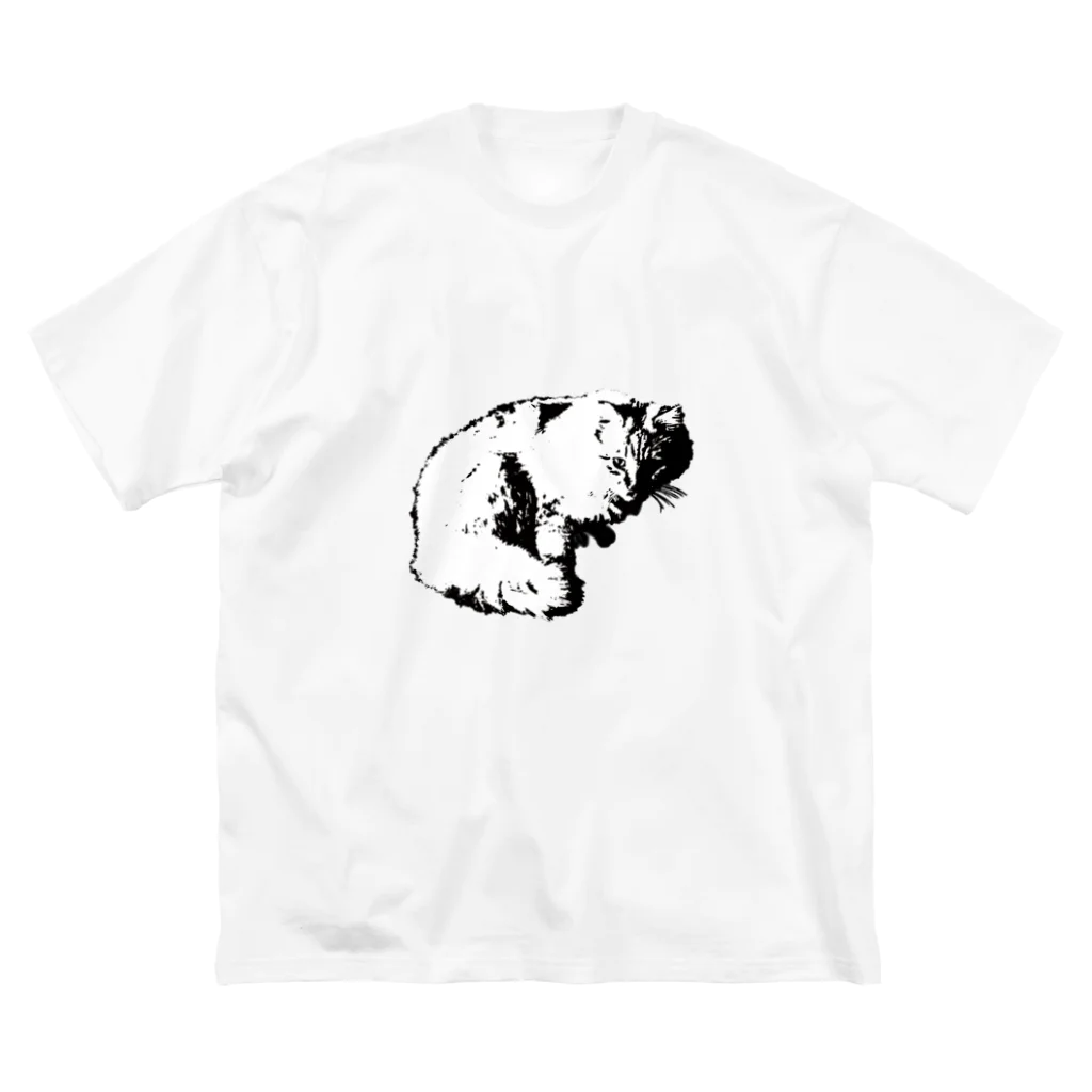 Yamaのデザイン部屋のモノクロームな猫 ビッグシルエットTシャツ