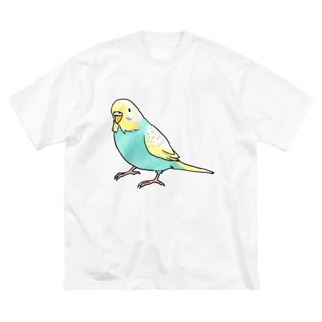 まめるりはことりのごきげんセキセイインコ【まめるりはことり】 ビッグシルエットTシャツ