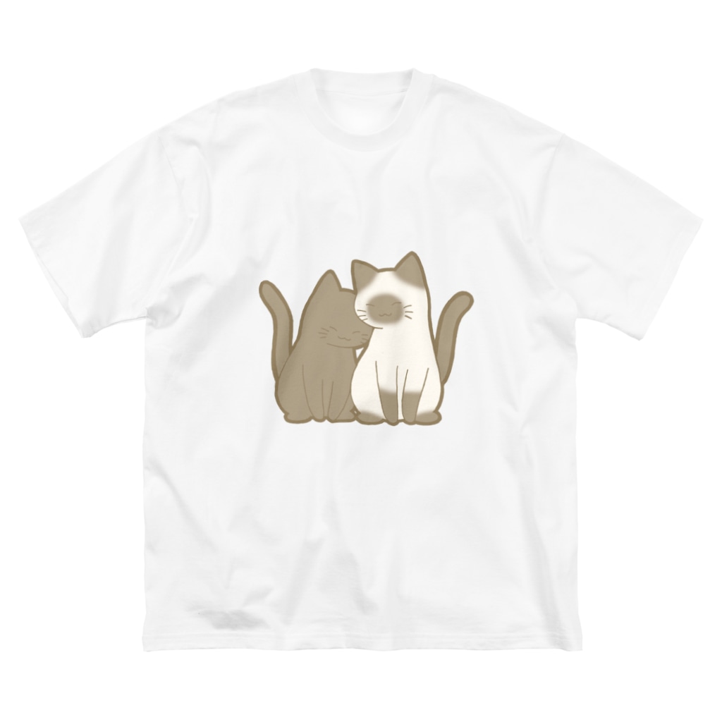 かわいいもののおみせ　いそぎんちゃくの表裏印刷　仲良し猫　黒&ポインテッド Big T-Shirt