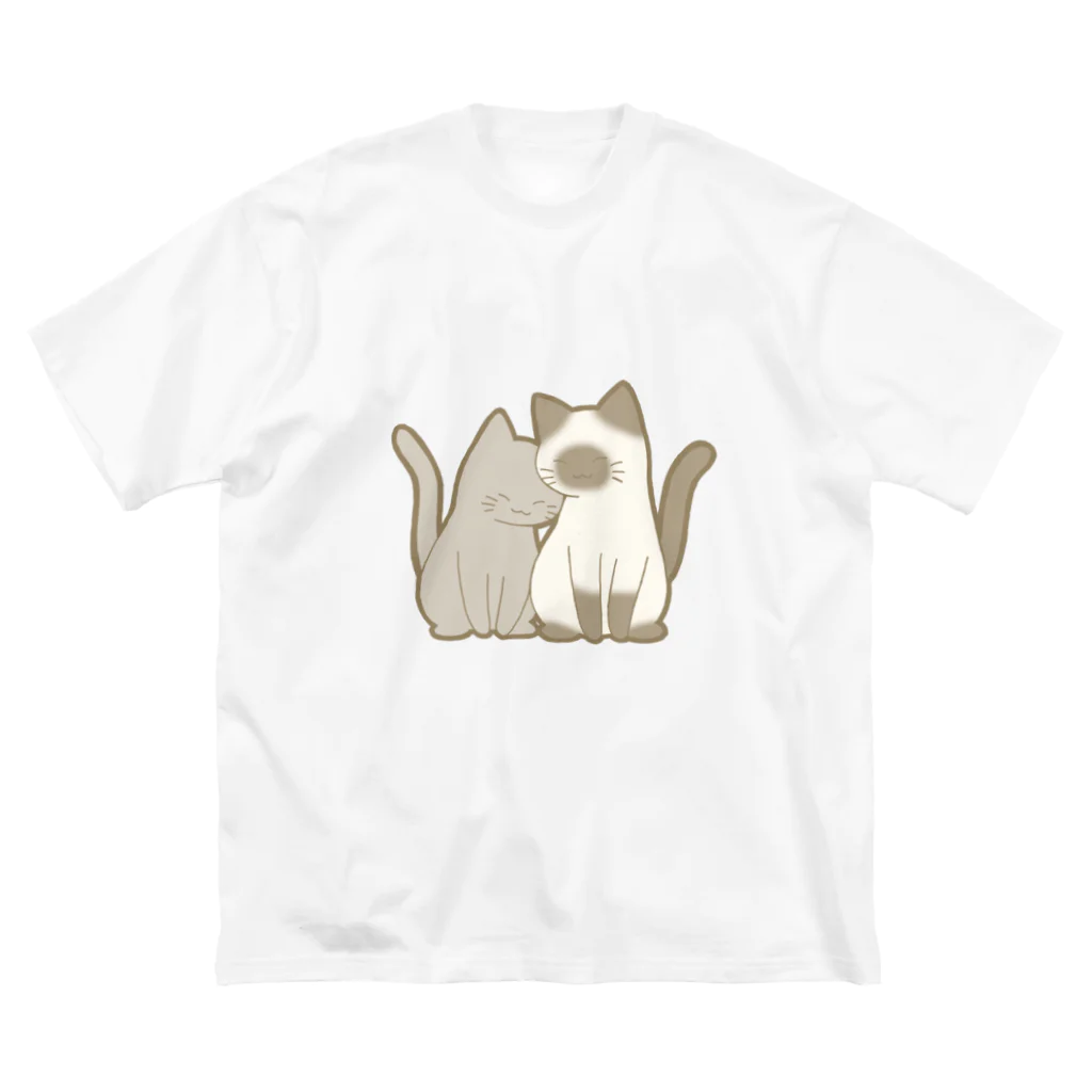 かわいいもののおみせ　いそぎんちゃくの表裏印刷　仲良し猫　灰&ポインテッド ビッグシルエットTシャツ