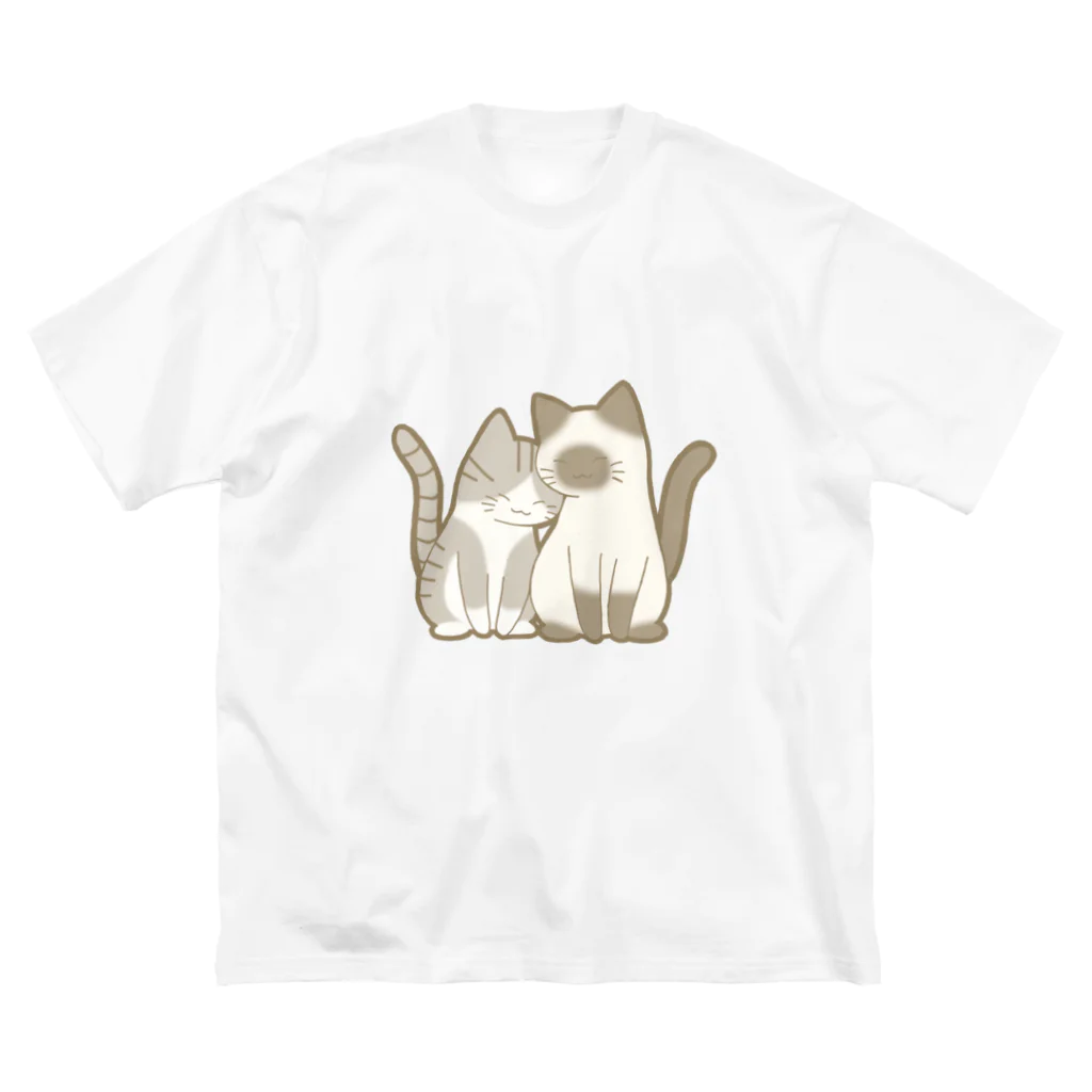 かわいいもののおみせ　いそぎんちゃくの表裏印刷　仲良し猫　サバ白&ポインテッド ビッグシルエットTシャツ