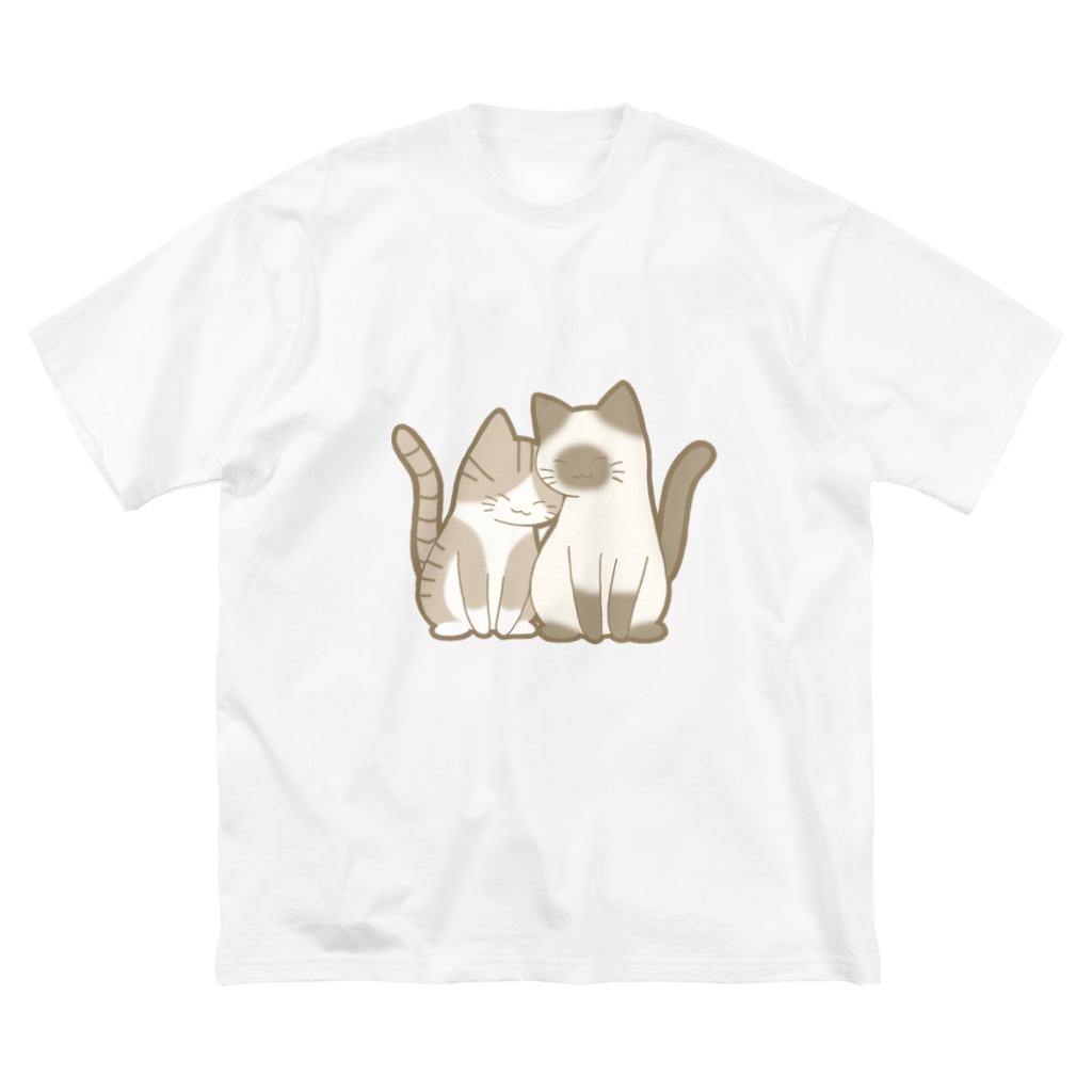 かわいいもののおみせ　いそぎんちゃくの表裏印刷　仲良し猫　キジ白&ポインテッド Big T-Shirt