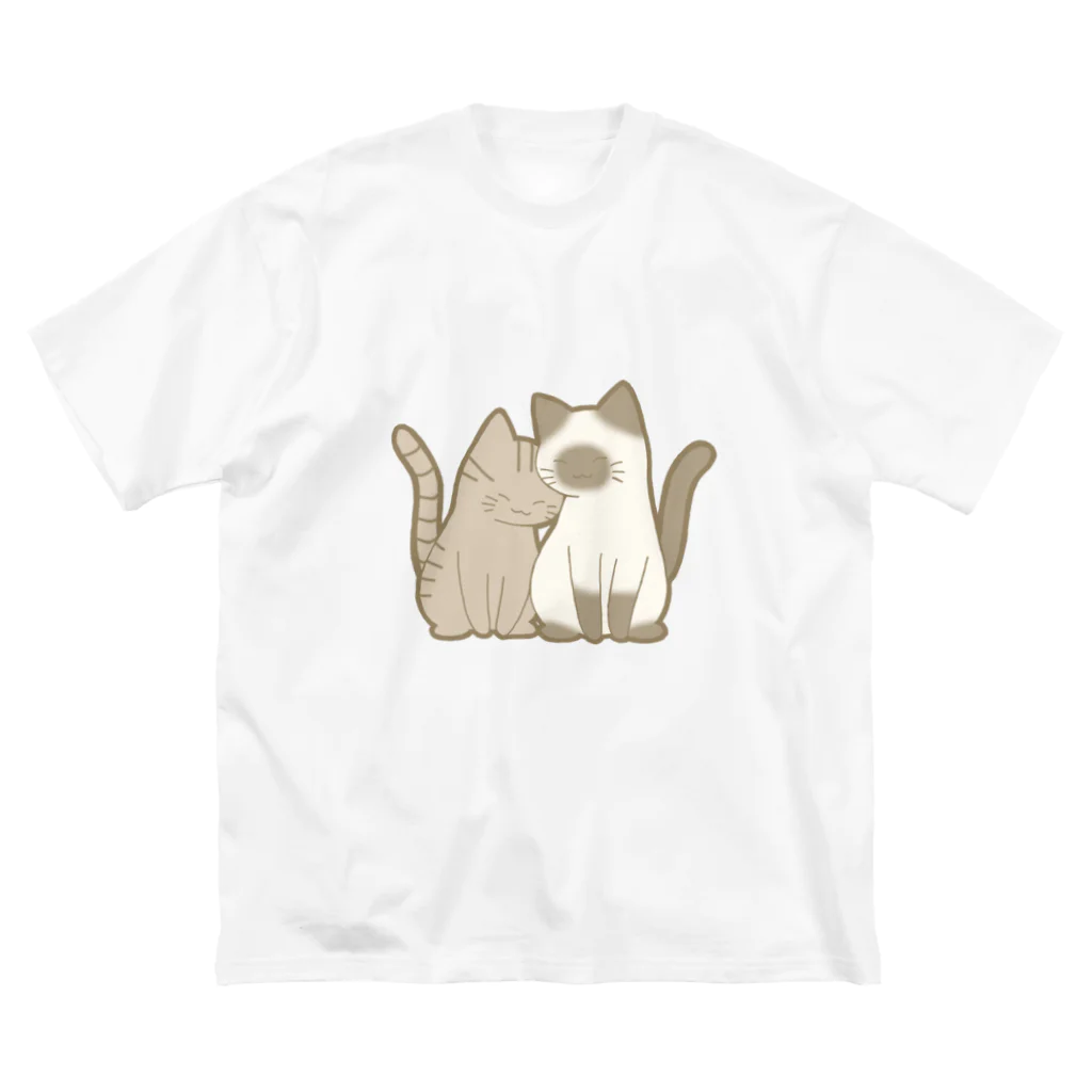 かわいいもののおみせ　いそぎんちゃくの表裏印刷　仲良し猫　キジトラ&ポインテッド Big T-Shirt