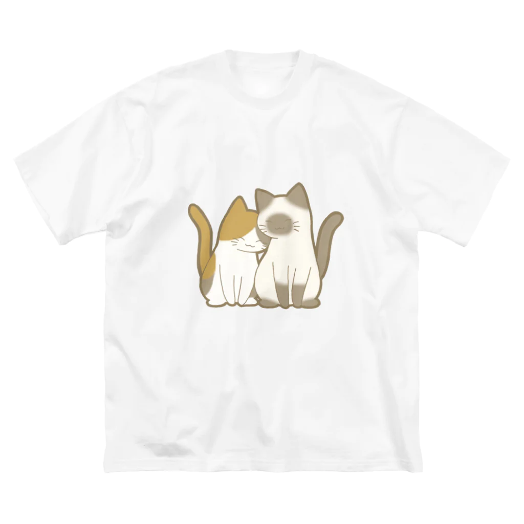 かわいいもののおみせ　いそぎんちゃくの表裏印刷　仲良し猫　三毛&ポインテッド Big T-Shirt