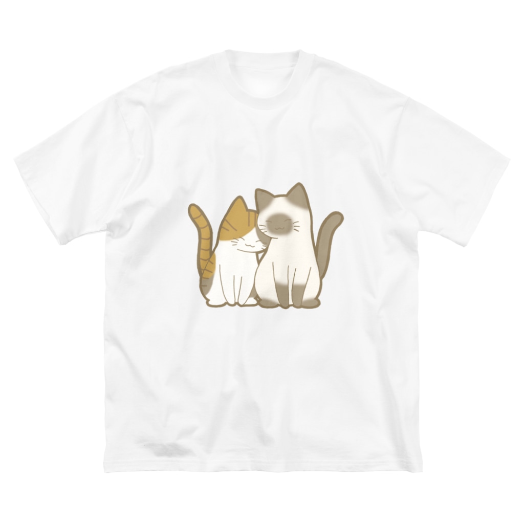 かわいいもののおみせ　いそぎんちゃくの表裏印刷　仲良し猫　縞三毛&ポインテッド Big T-Shirt